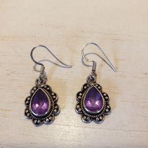 Sterling Silver Amethyst Teardrop Ornate Dangle Earrings